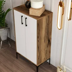 Scarpiera industrial noce e bianca 60x111h cm - Axarix