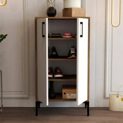 Scarpiera industrial noce e bianca 60x111h cm - Axarix