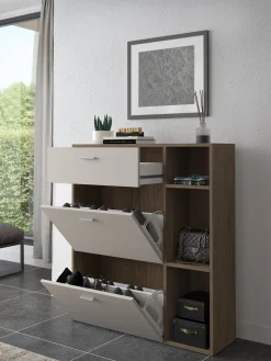 Scarpiera Marrone Noce Beige 90x26x102h cm, un Cassetto - Samassi