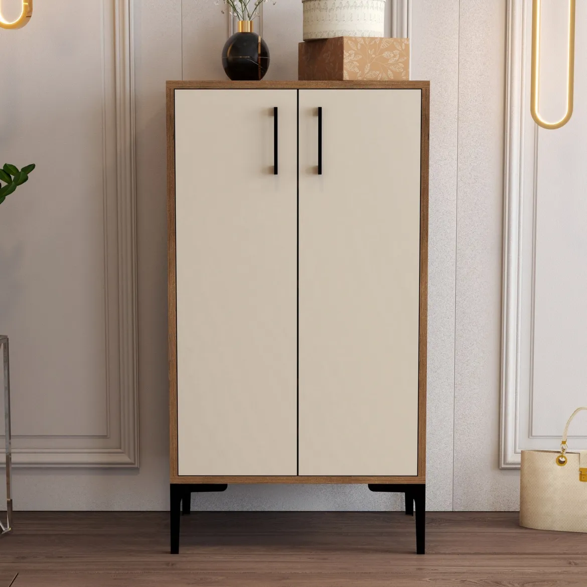 Scarpiera Marrone Noce Bianco 4 Ripiani 8 Paia 60x35x111h cm, 2 Ante - Cavalieri