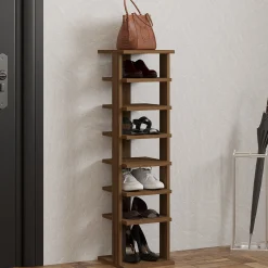 Scarpiera Marrone Noce 8 Paia 8 Ripiani 30x30x110h cm, 7 Vani - Soddi