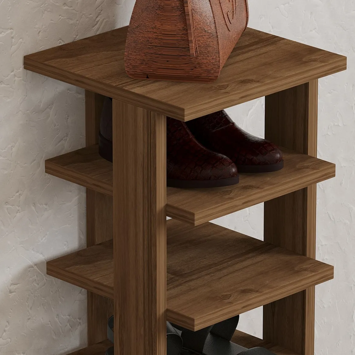 Scarpiera Marrone Noce 8 Paia 8 Ripiani 30x30x110h cm, 7 Vani - Soddi
