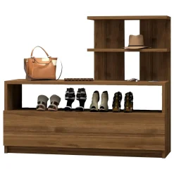 Scarpiera Marrone Noce 4 Ripiani 12 Paia 100x30x85h cm, Un'anta - Sinni