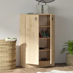Scarpiera Marrone Olmo 3 Ripiani 2 Ante 60x32x100h cm, 4 Vani - Piario
