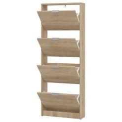 Scarpiera Marrone Rovere Chiaro un Ripiano 4 Ante 58x18x155.5h cm, kit Fissaggio a Muro Incluso - Pesche