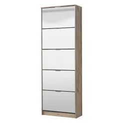 Scarpiera Marrone Rovere Grigio 10 Ripiani 10 Vani 67x28x191.5h cm, 5 Ante - Dentro
