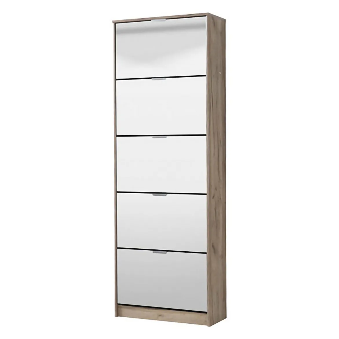 Scarpiera Marrone Rovere Grigio 10 Ripiani 10 Vani 67x28x191.5h cm, 5 Ante - Dentro