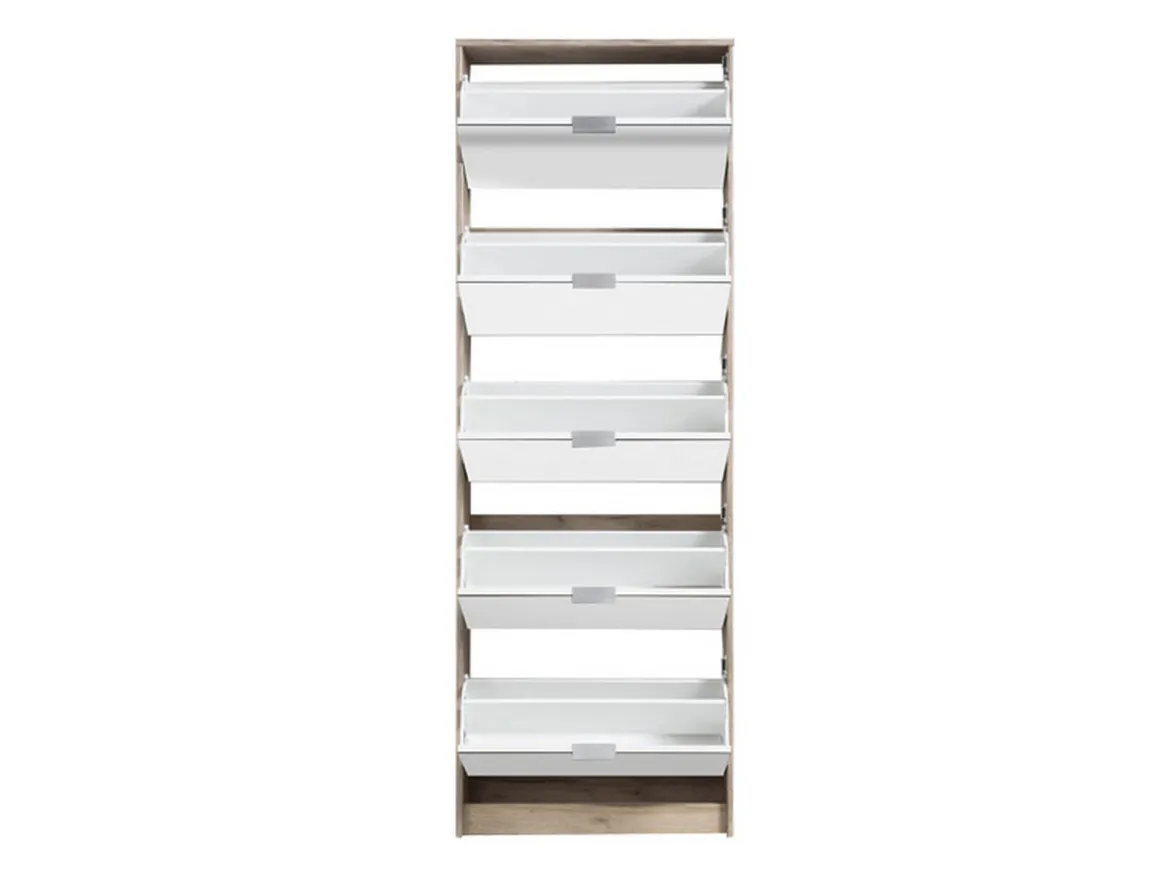 Scarpiera Marrone Rovere Grigio 10 Ripiani 10 Vani 67x28x191.5h cm, 5 Ante - Dentro
