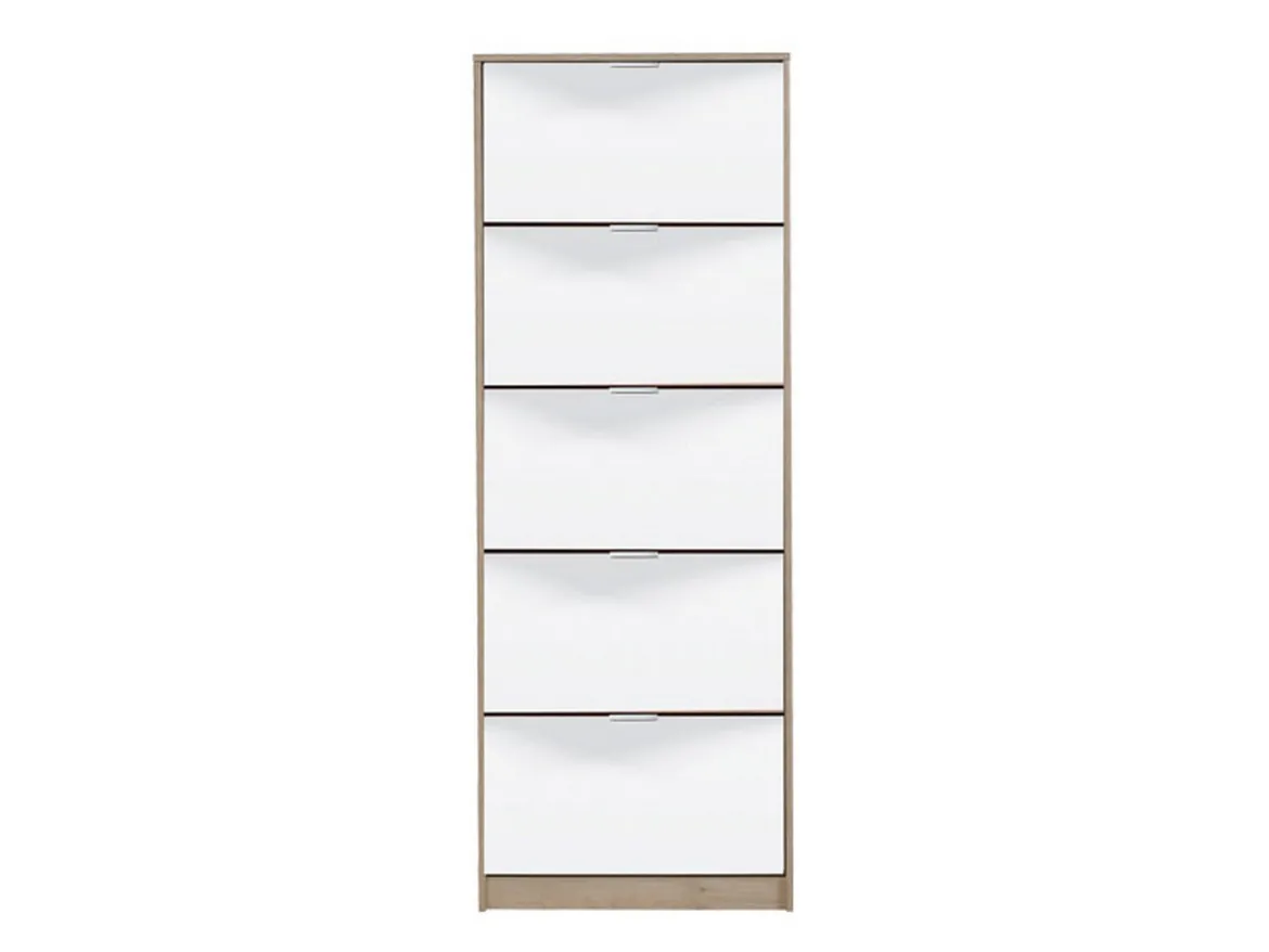 Scarpiera Marrone Rovere Grigio 10 Ripiani 10 Vani 67x28x191.5h cm, 5 Ante - Dentro