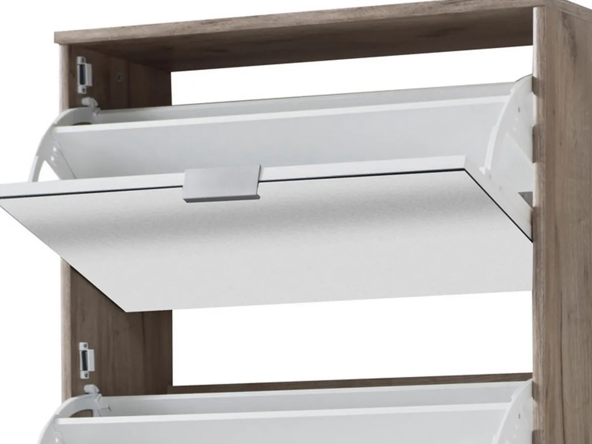 Scarpiera Marrone Rovere Grigio 10 Ripiani 10 Vani 67x28x191.5h cm, 5 Ante - Dentro