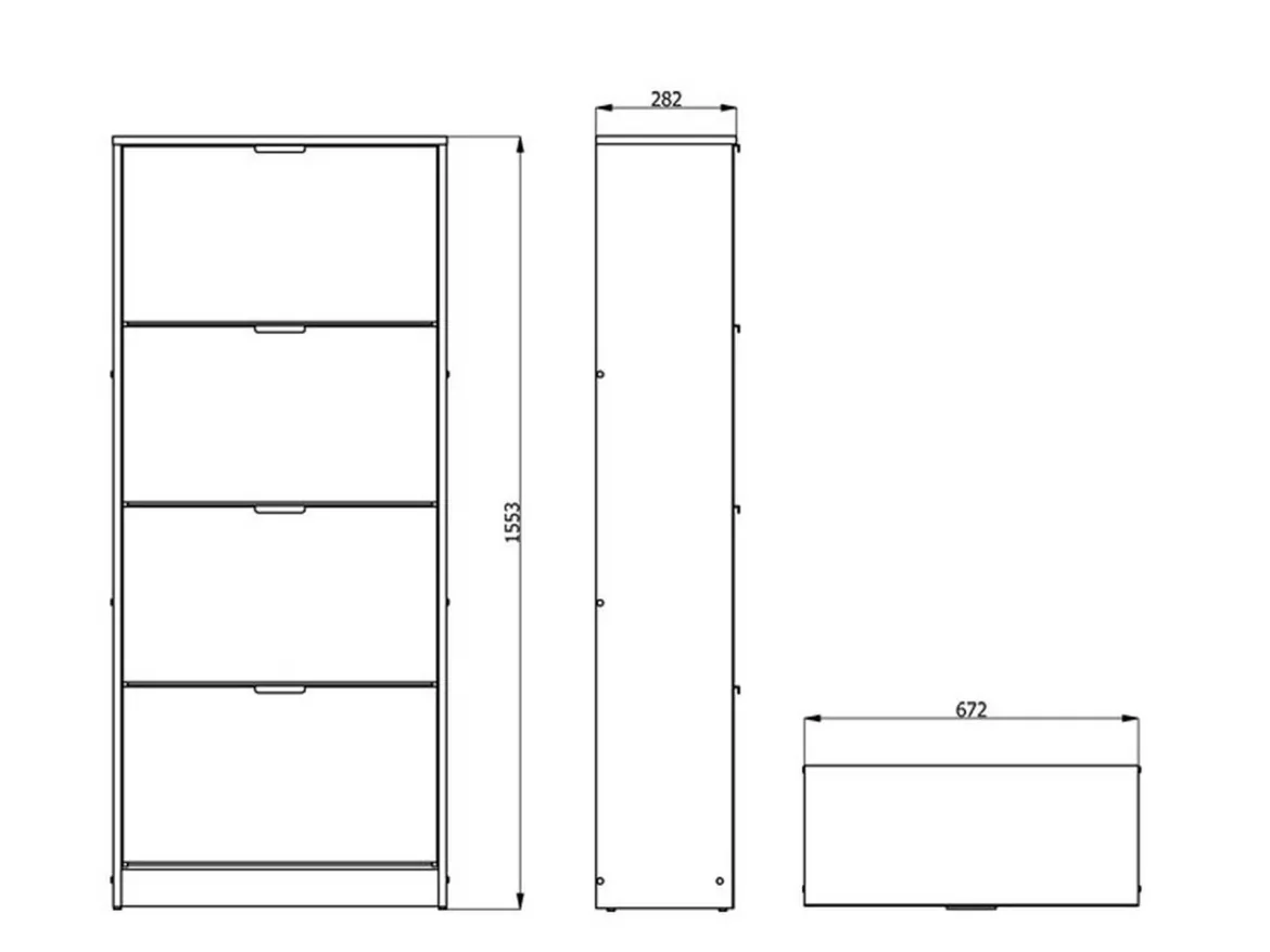 Scarpiera Marrone Rovere Grigio 8 Ripiani 4 Ante 67x28x155.5h cm, Maniglie Incluse - Santina