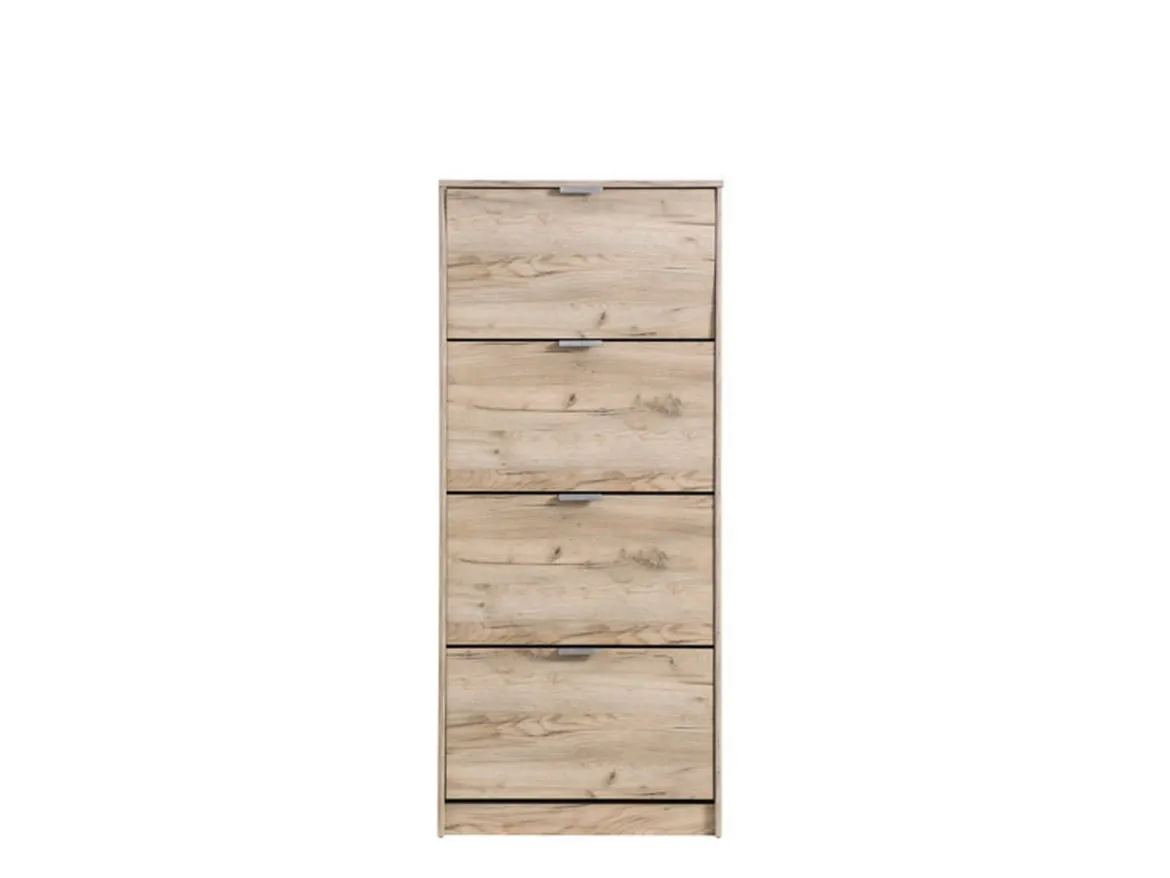 Scarpiera Marrone Rovere Grigio 8 Ripiani 4 Ante 67x28x155.5h cm, Maniglie Incluse - Santina