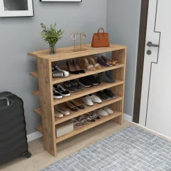 Scarpiera Marrone Rovere Nodi 16 Paia 5 Ripiani 76x31x72h cm, 4 Vani - Offida
