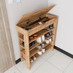 Scarpiera Marrone Rovere Nodi 6 Ripiani 2 Ante 60x33x191.5h cm, Maniglie Incluse - Delizia