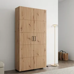 Scarpiera Marrone Rovere Nodi Nero 15 Ripiani 2 Ante 92x33x185h cm, Ante con Doppia Capienza, Apertura con Ruote - Bled