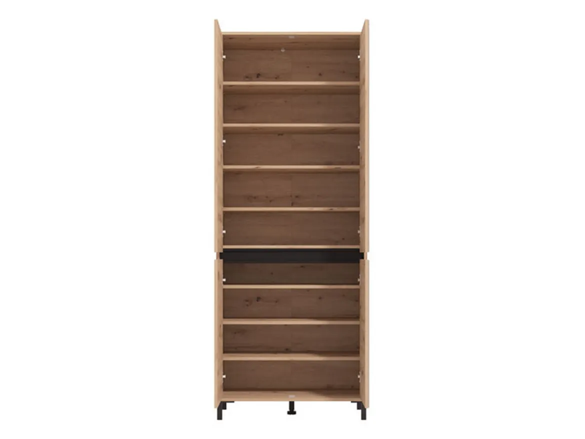 Scarpiera Marrone Rovere Nodi Nero un Cassetto 4 Ripiani 80x40x109.5h cm, 2 Ante - Ilarione