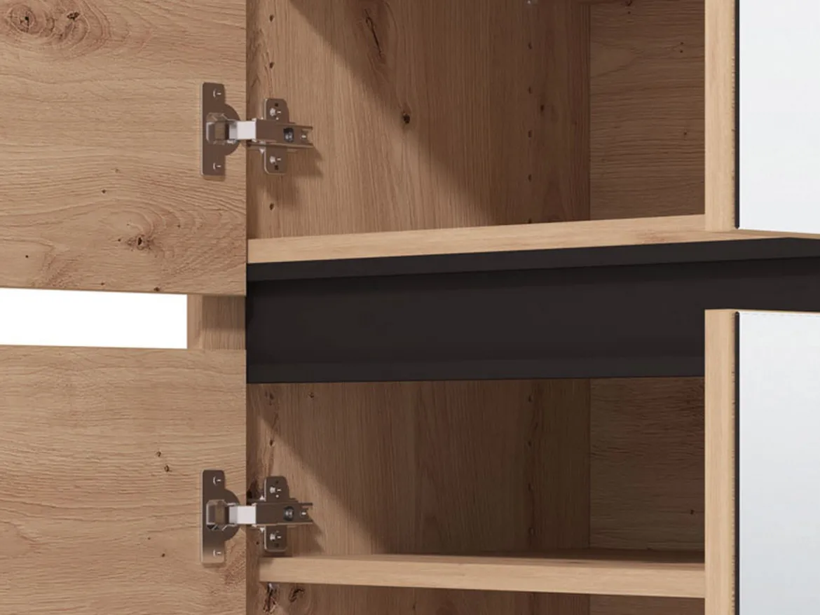 Scarpiera Marrone Rovere Nodi Nero un Cassetto 4 Ripiani 80x40x109.5h cm, 2 Ante - Ilarione
