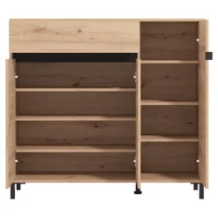 Scarpiera Marrone Rovere Nodi Nero un Cassetto 6 Ripiani 118.5x40x109.5h cm, 3 Ante - Orotelli