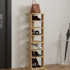 Scarpiera Marrone Rovere 8 Paia 8 Ripiani 30x30x110h cm, 7 Vani - Soddi