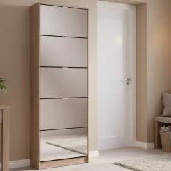 Scarpiera Marrone Rovere 10 Ripiani 10 Vani 67x28x191.5h cm, 5 Ante - Dentro