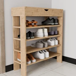 Scarpiera Marrone Rovere 5 Ripiani 12 Paia 80x30x90h cm, Un'anta - Monastero