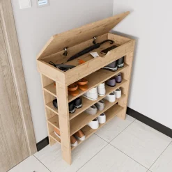 Scarpiera Marrone Rovere 5 Ripiani 12 Paia 80x30x90h cm, Un'anta - Monastero