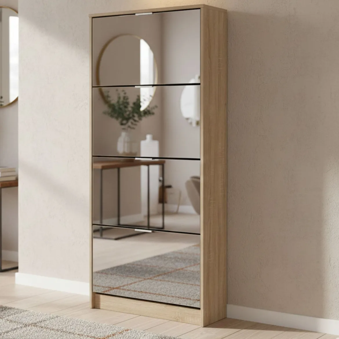 Scarpiera Marrone Rovere 8 Ripiani 8 Vani 67x28x155.5h cm, 4 Ante - Pentone