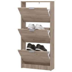 Scarpiera Marrone Rovere Scuro 3 Ripiani 3 Ante 58x18x119h cm, Maniglie Incluse - Melle