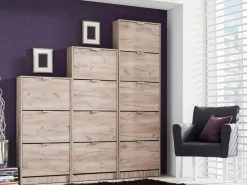 Scarpiera Marrone Rovere Scuro un Ripiano 5 Ante 58x18x191.5h cm, kit Fissaggio a Muro Incluso - Capriolo