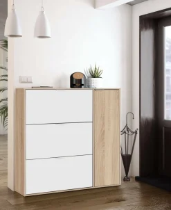 Scarpiera moderna 4 ante rovere e bianca 106x115h cm - Ammour