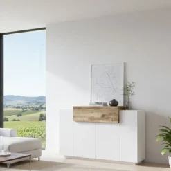 Scarpiera moderna bianca lucida e acero 120x86h cm - Aristotle