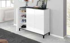 Scarpiera Modesta, cm 120x40h80, Bianco lucido e Ardesia