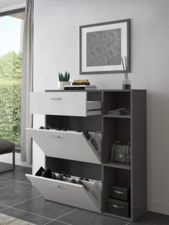 Scarpiera Nero Antracite Bianco 90x26x102h cm, un Cassetto - Samassi