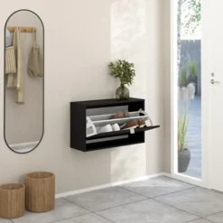 Scarpiera Nero Colore Ante Nero 70.3x24.05x41.8h cm, - Ordona