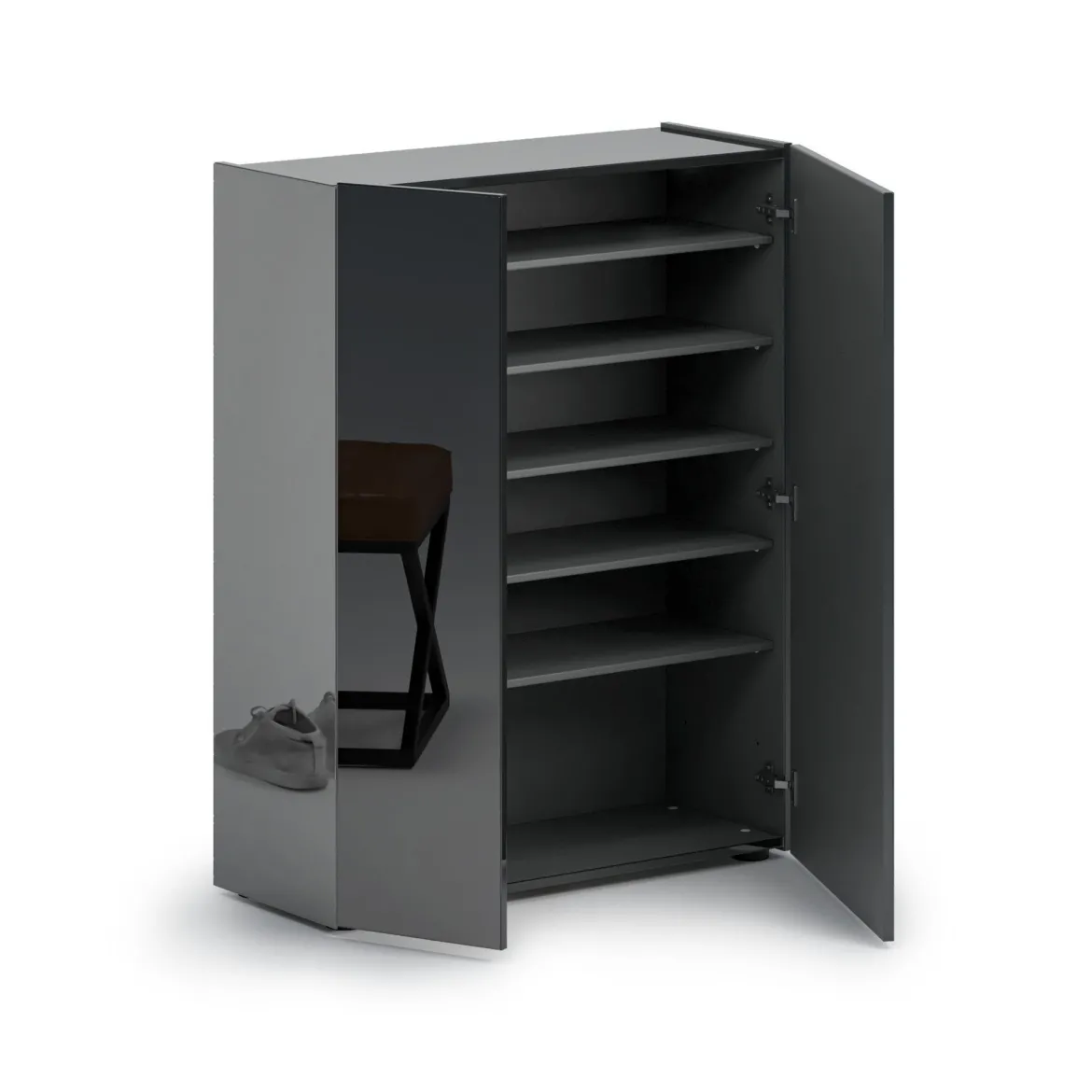 Scarpiera Nero Lucido Trasparente 5 Ripiani 20 Paia 60x40x190h cm, 6 Vani - Zumaglia