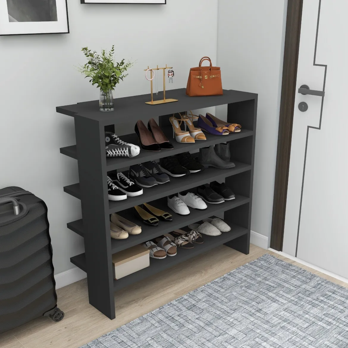 Scarpiera Nero 16 Paia 5 Ripiani 76x31x72h cm, 4 Vani - Offida