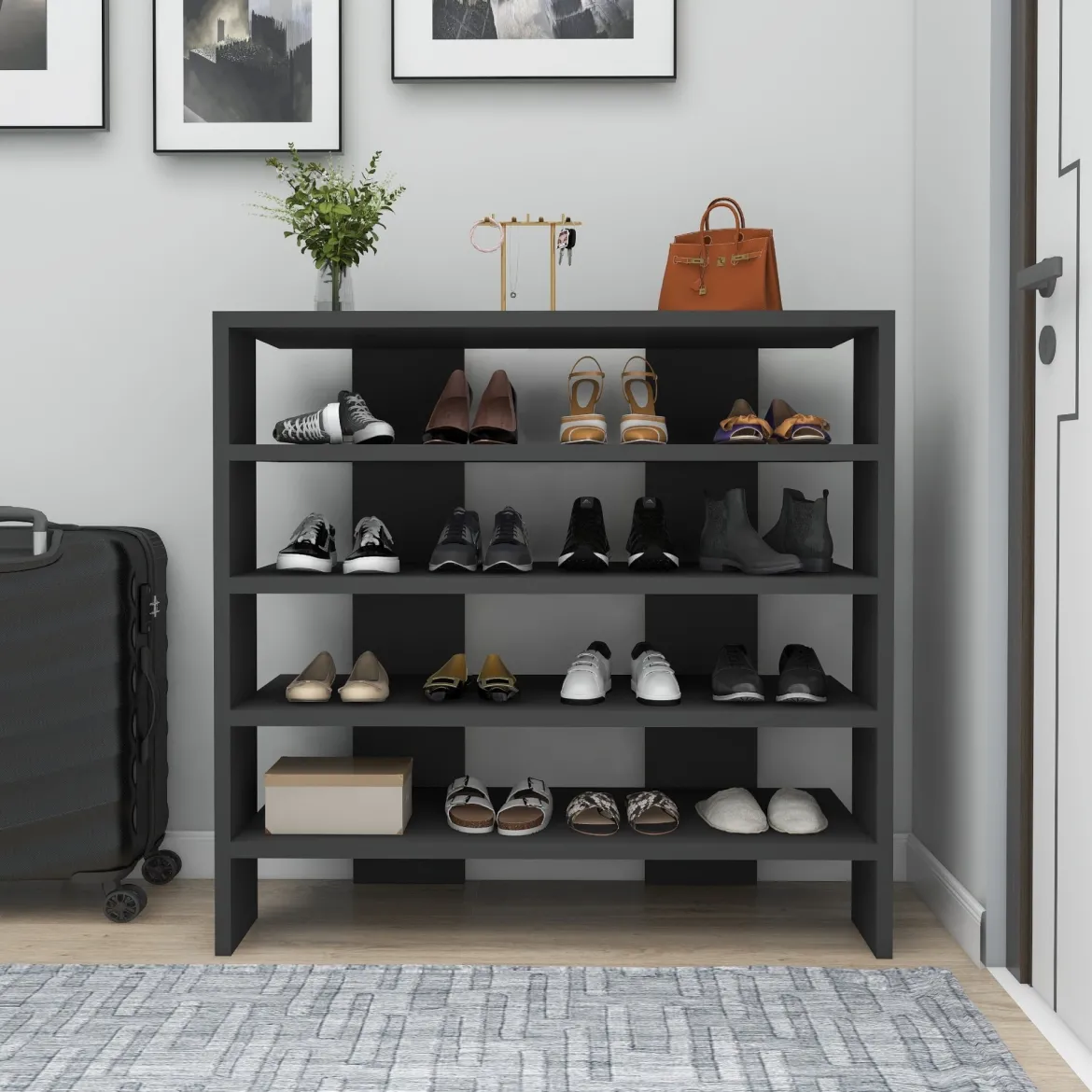 Scarpiera Nero 16 Paia 5 Ripiani 76x31x72h cm, 4 Vani - Offida