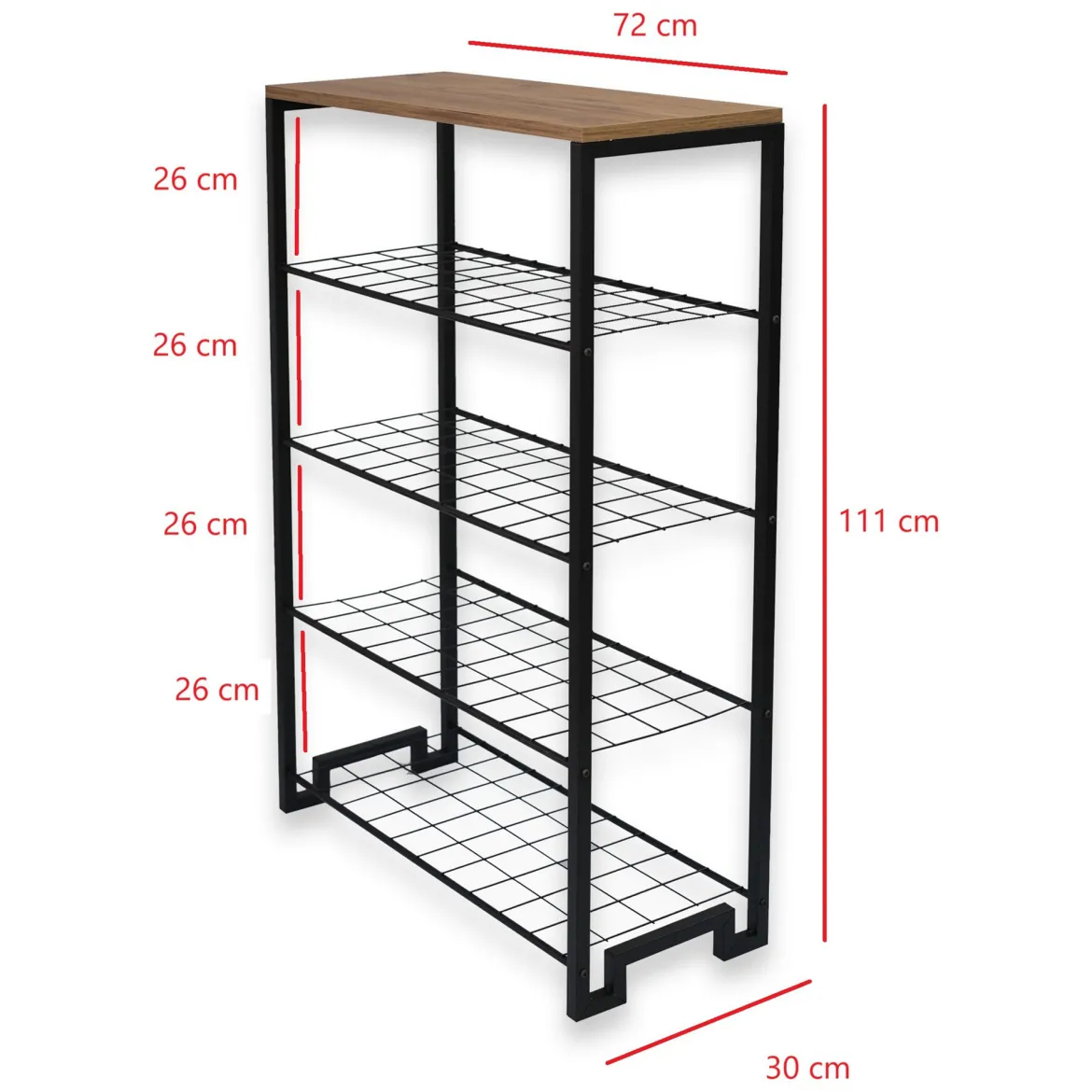 Scarpiera Nero Rovere 5 Ripiani 4 Vani 30x109x72h cm, Installazione a Terra - Enomondo