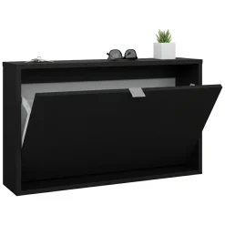 Scarpiera Nero un Ripiano Un'anta 70.3x16.55x41.8h cm, 2 Vani - Loveno