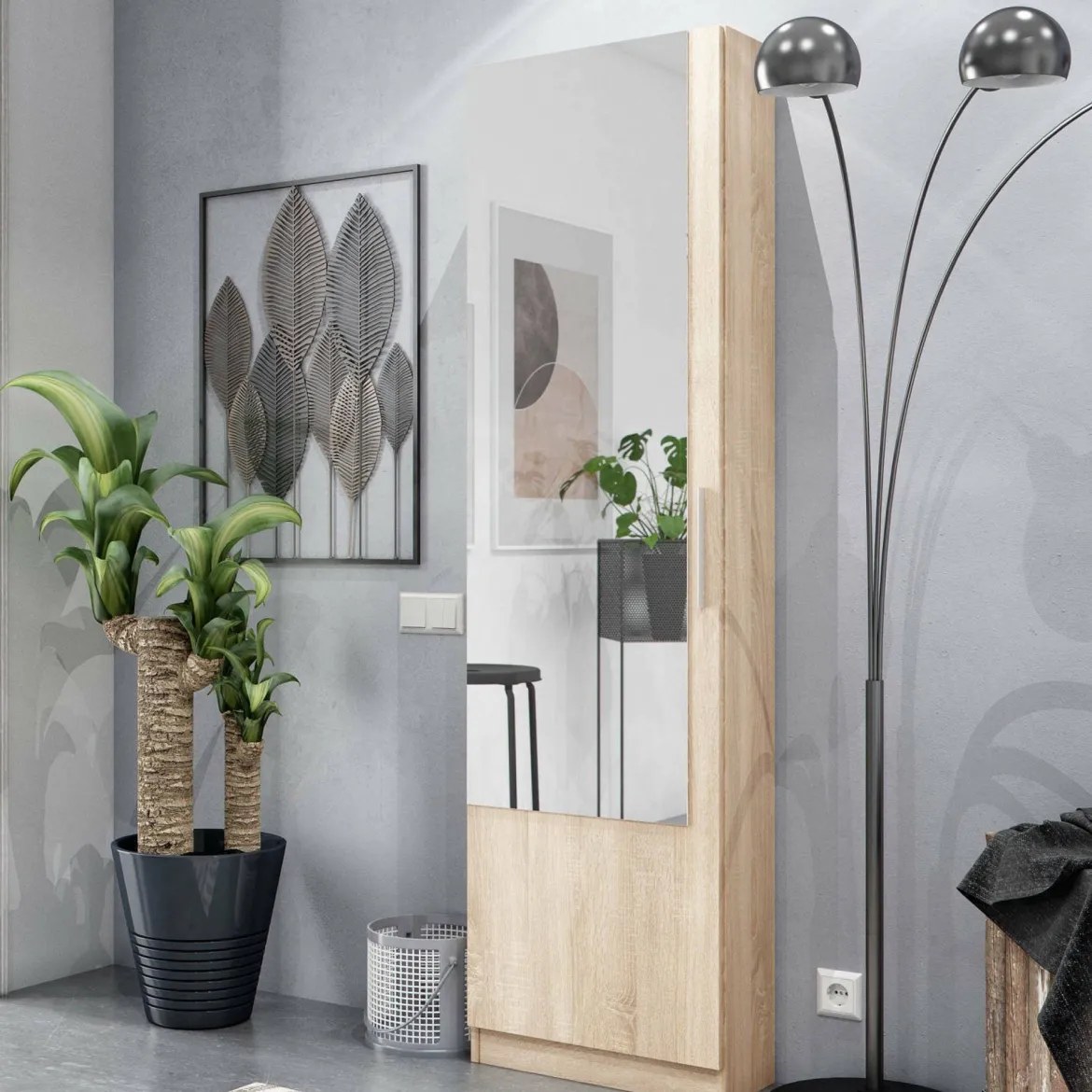 Scarpiera 16 paia rovere 50x180h cm con specchio - Euro