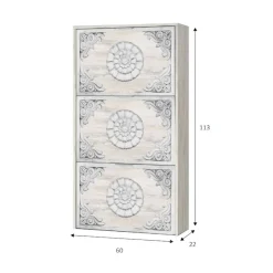 Scarpiera rustica 3 ante bianca 60x113h cm in legno - Asca