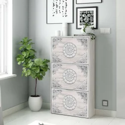 Scarpiera rustica 3 ante bianca 60x113h cm in legno - Asca