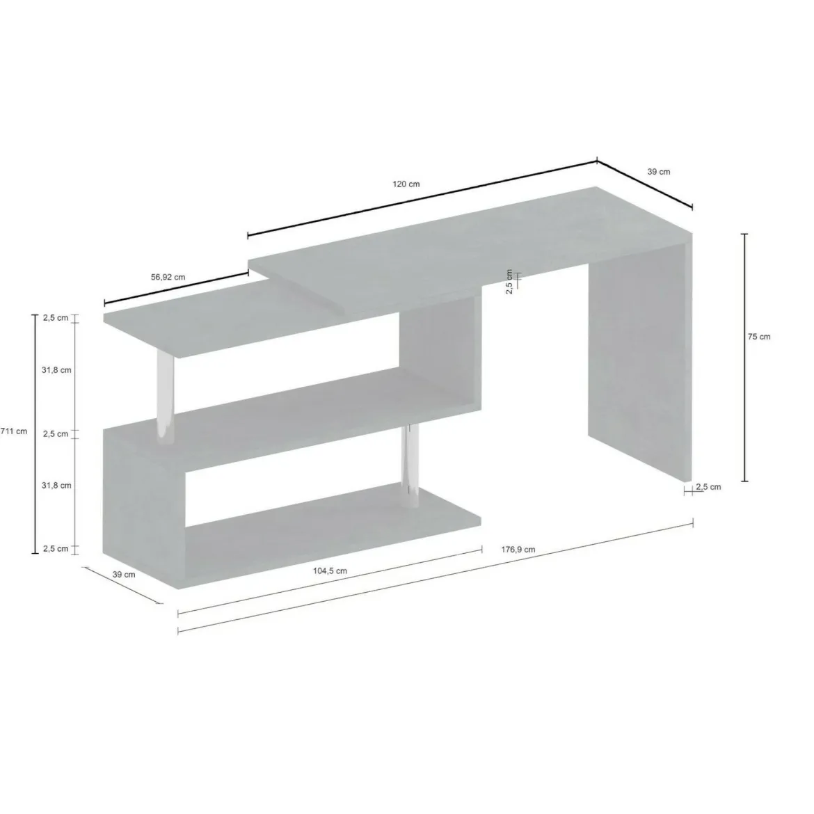 Scrivania angolare antracite 120x50cm - Topazio