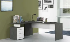 Scrivania angolare ardesia e bianca lucida 180x60cm con 3 cassetti - Ascuby