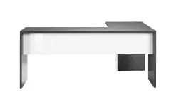 Scrivania angolare ardesia e bianca lucida 180x60cm con 3 cassetti - Ascuby