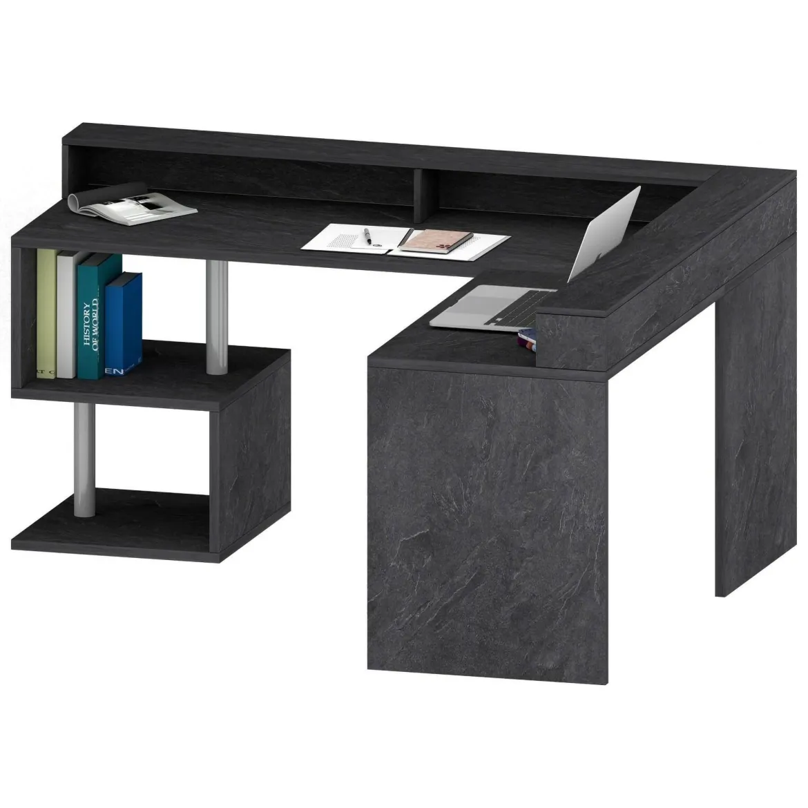 Scrivania angolare ardesia 180x93cm con supporto computer - Adelma