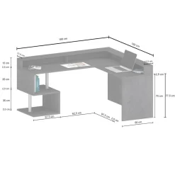 Scrivania angolare ardesia 180x93cm con supporto computer - Adelma