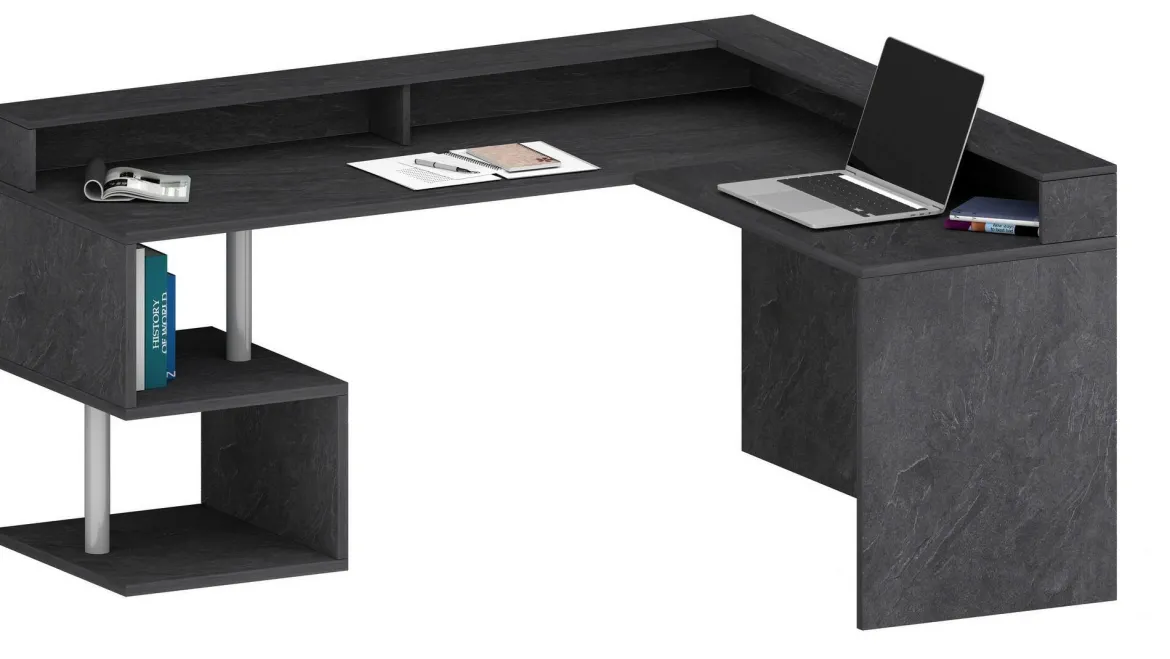 Scrivania angolare ardesia 180x93cm con supporto computer - Adelma