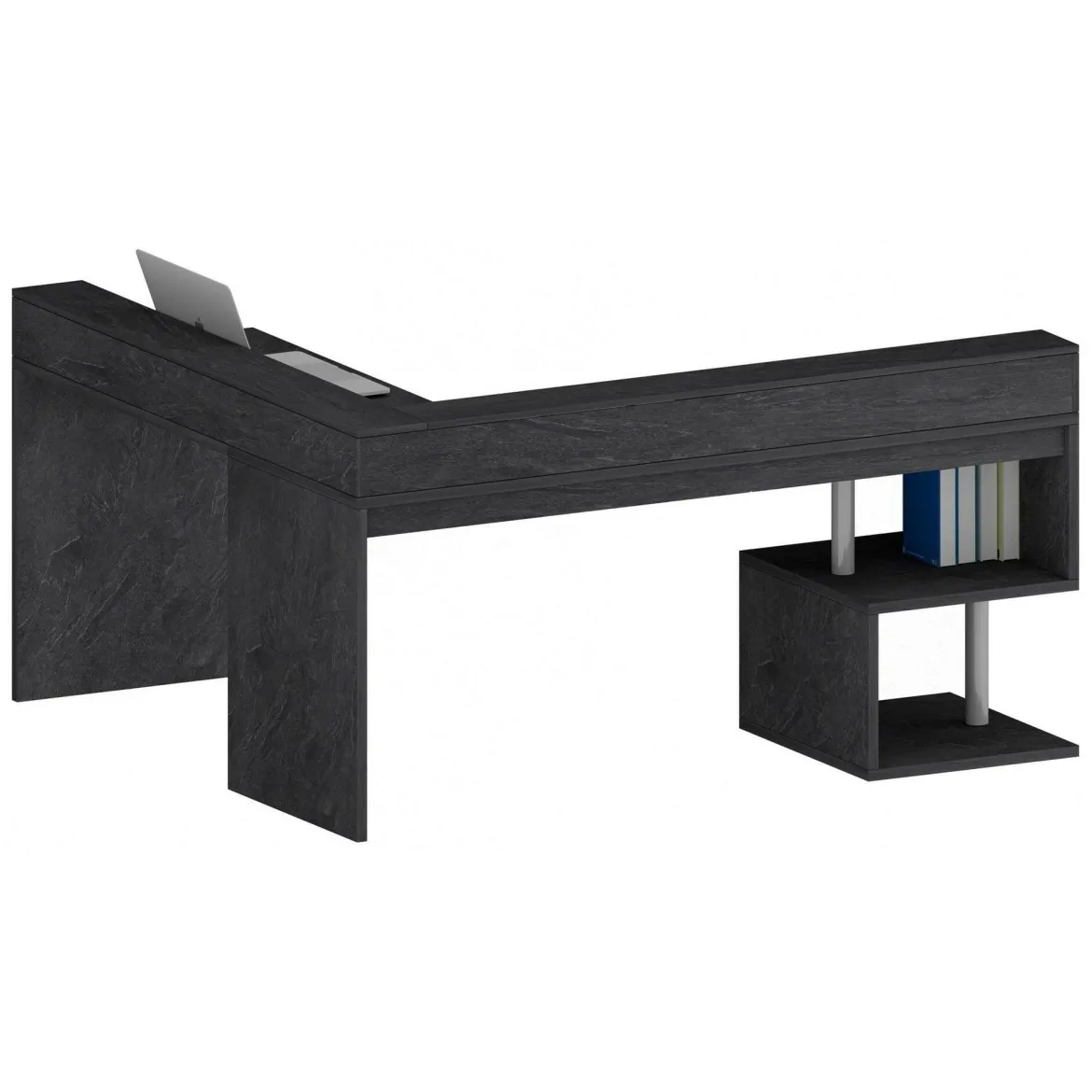 Scrivania angolare ardesia 180x93cm con supporto computer - Adelma