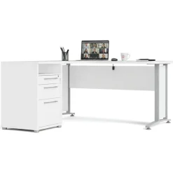 Scrivania angolare bianca e grigia 159x150cm con 3 cassetti - Alfango